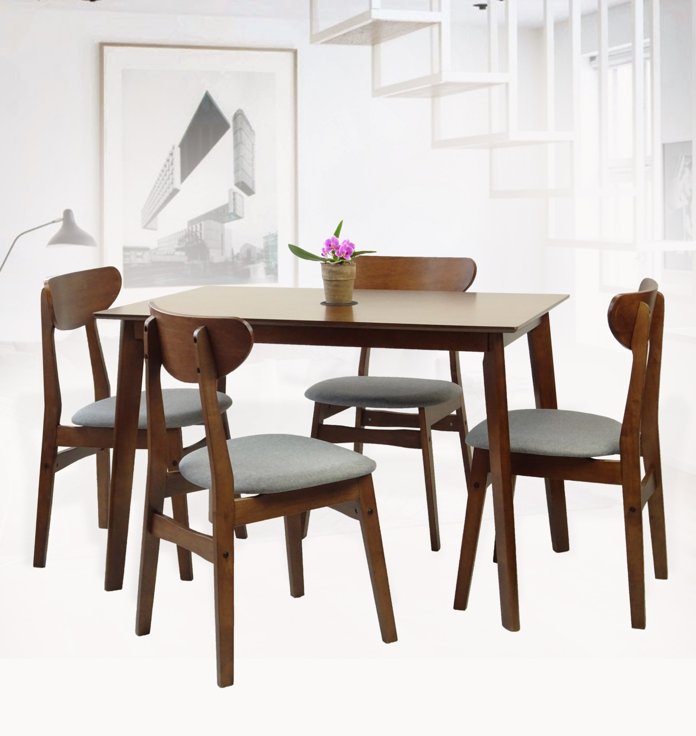 Dining Room Set of 4 Yumiko Chairs and Rectangular Table