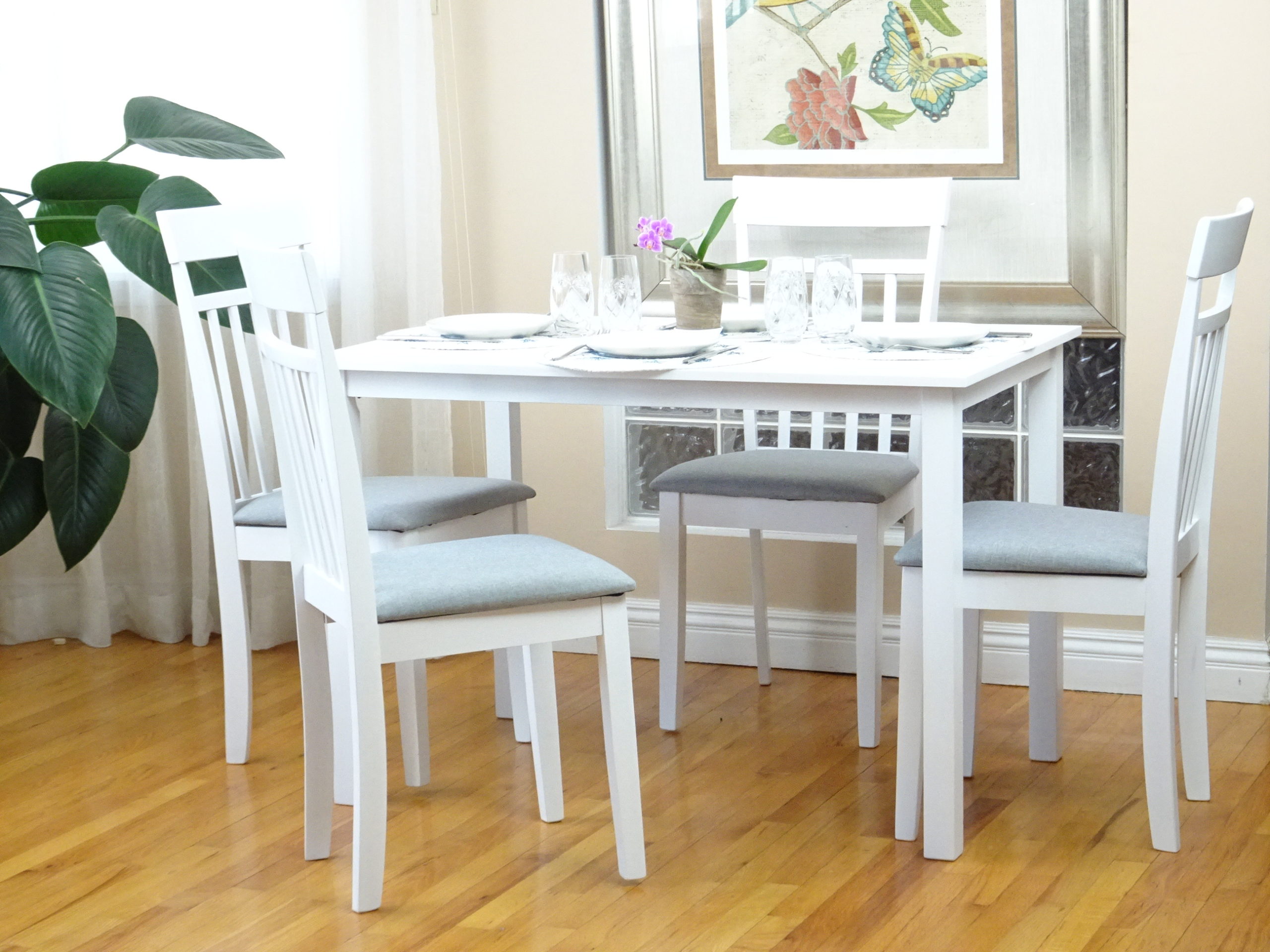 Buy Dining Set of Rectangular Table and 4 Warm Chairs in White Finish ...